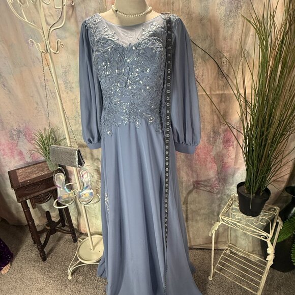 NEW πWedding Dress Chiffon Long Sleeves Lace Sequins Mother Bride/ Groom Dress - Picture 6 of 16